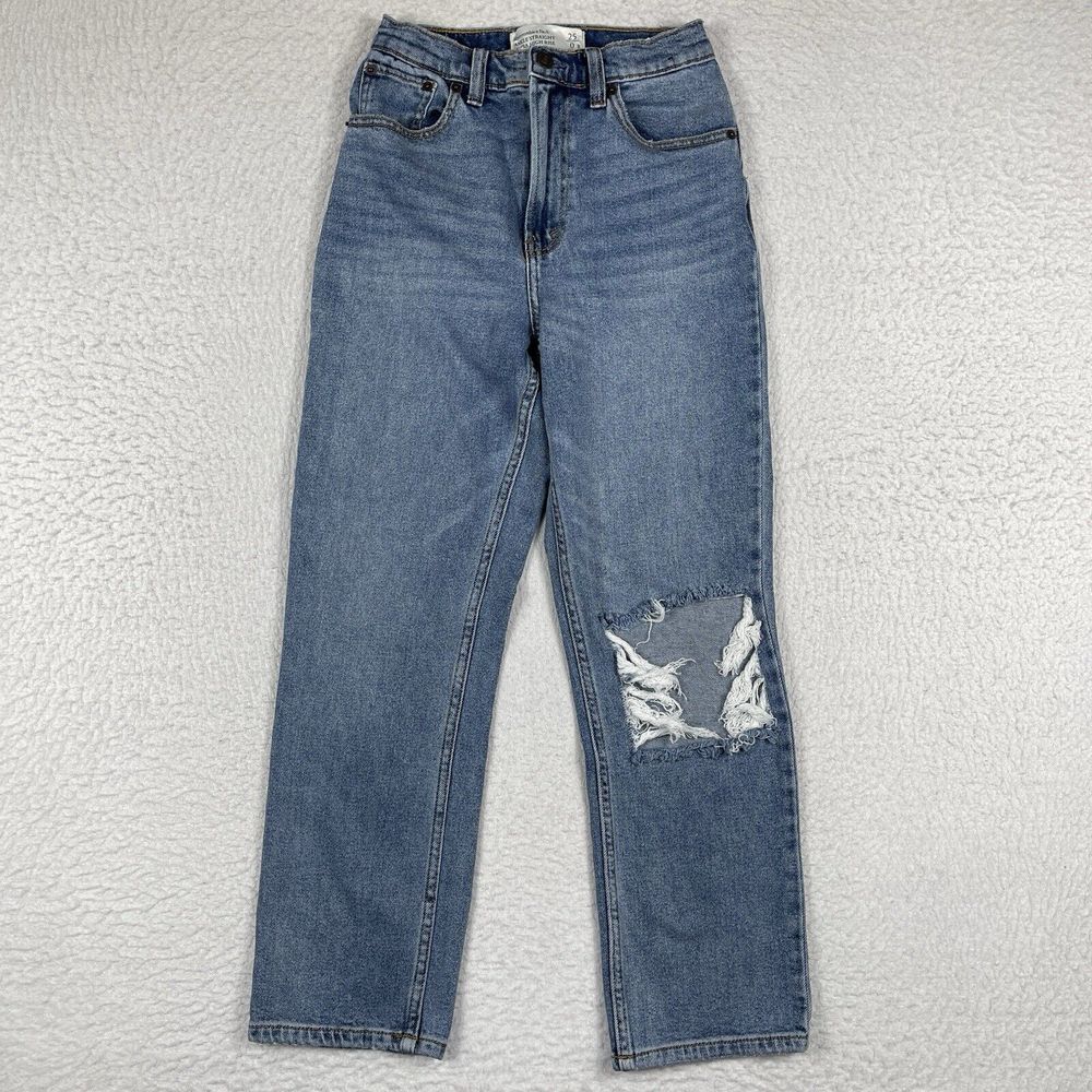 Abercrombie‎ & Fitch Jeans Womens 25/0 Blue Whiskered Distressed High Rise Ankle
